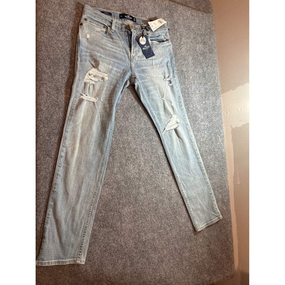 NWT Hollister Skinny Fit Epic Flex Jeans Men's W28 L30 Light Wash Distressed